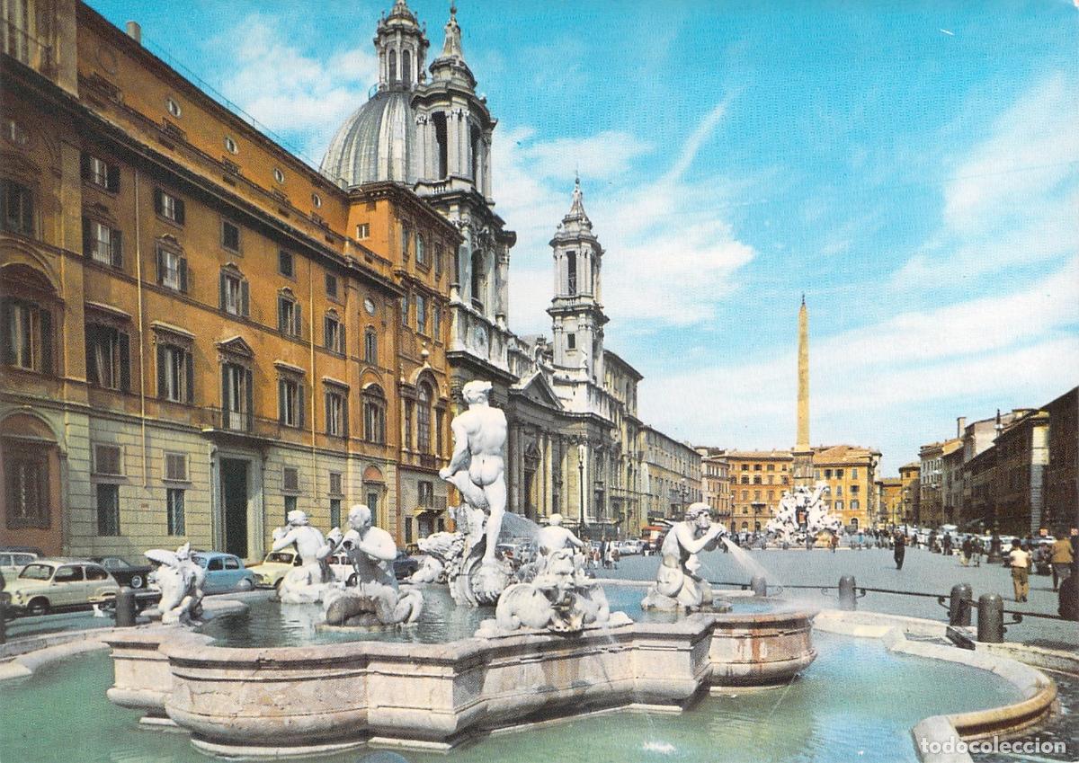 Postales: Postal de Piazza Navona en Roma con la Fontana del Moro