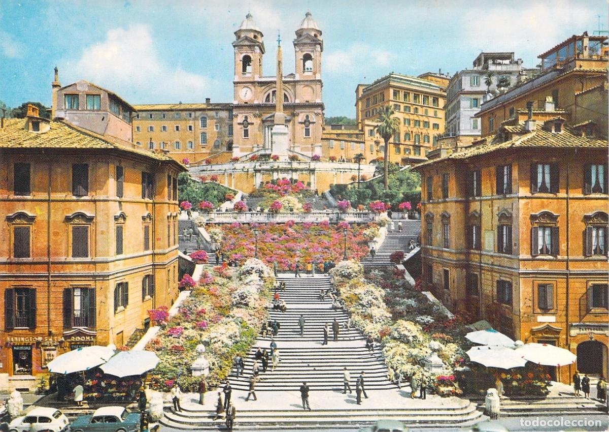 Postales: Postal de la Plaza de Espa&ntilde;a y Trinit&agrave; dei Monti en Roma