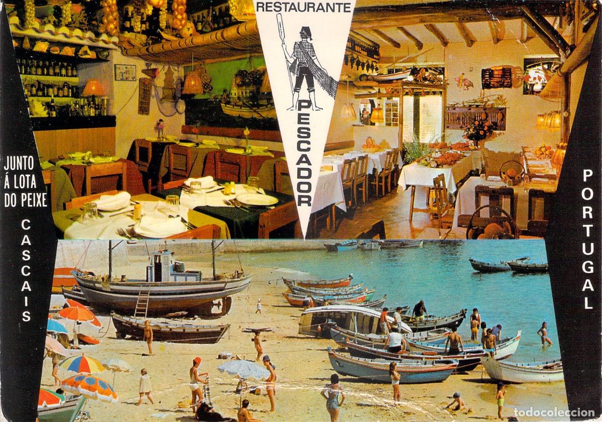 Postales: Postal Restaurante O Pescador y Playa en Cascais