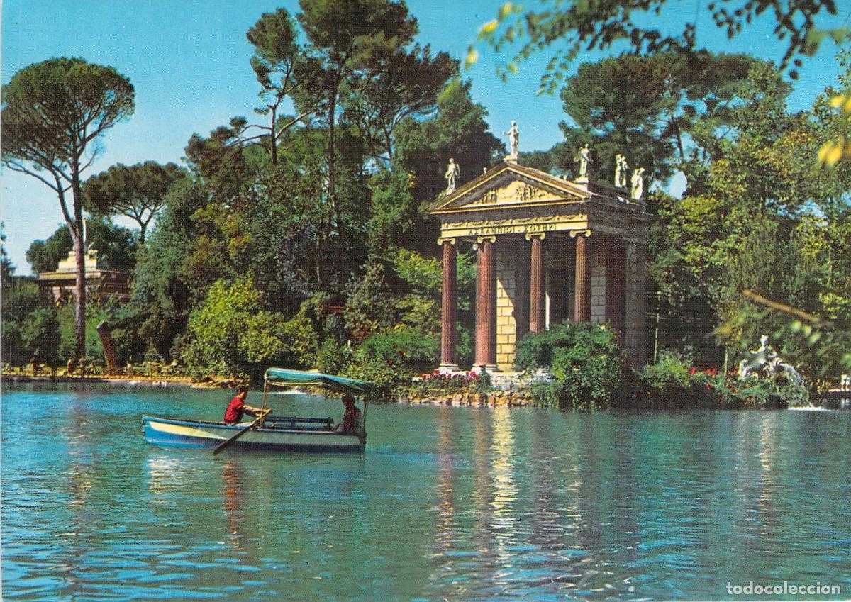 Postales: Postal de Roma, Villa Borghese, Templo de Esculapio y el Lago