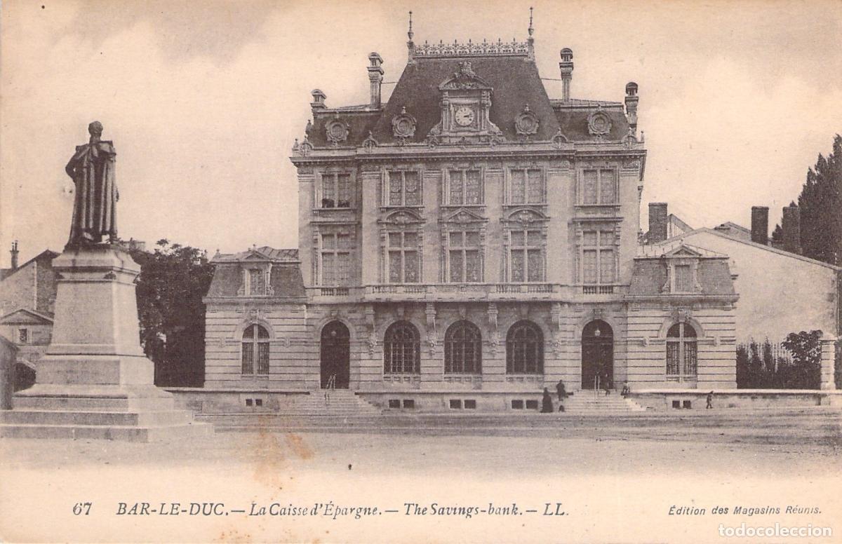 Postcards: Postal de la Caisse d'&Eacute;pargne y Estatua en Bar-le-Duc