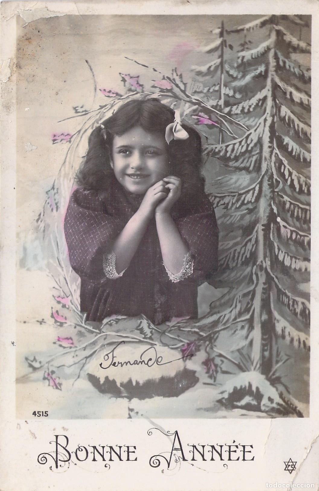 Postales: Postal Francesa de A&ntilde;o Nuevo con Retrato de Ni&ntilde;a Bonne Ann&eacute;e