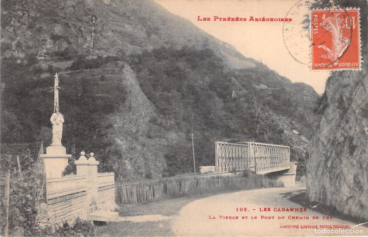 Postales: Postal de Les Cabannes, La Virgen y el Puente del Ferrocarril