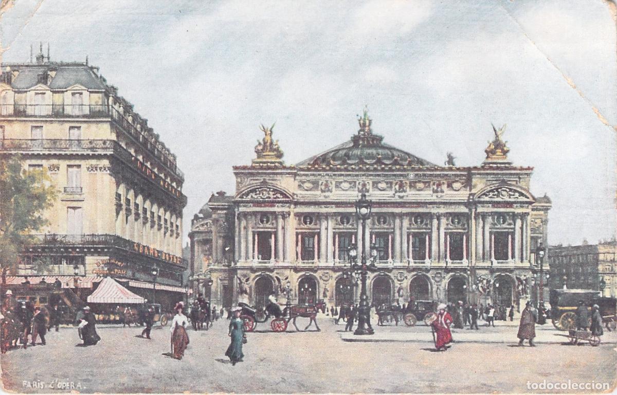 Cartoline: Postal de la &Oacute;pera de Par&iacute;s con Escena Callejera Hist&oacute;rica
