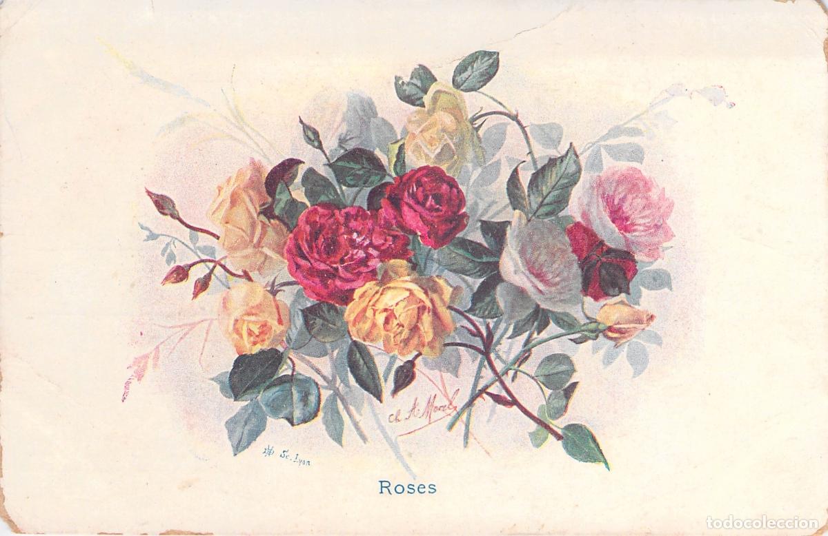 Postales: Postal Art&iacute;stica de Rosas Ilustraci&oacute;n de Flores por Ch. Morel