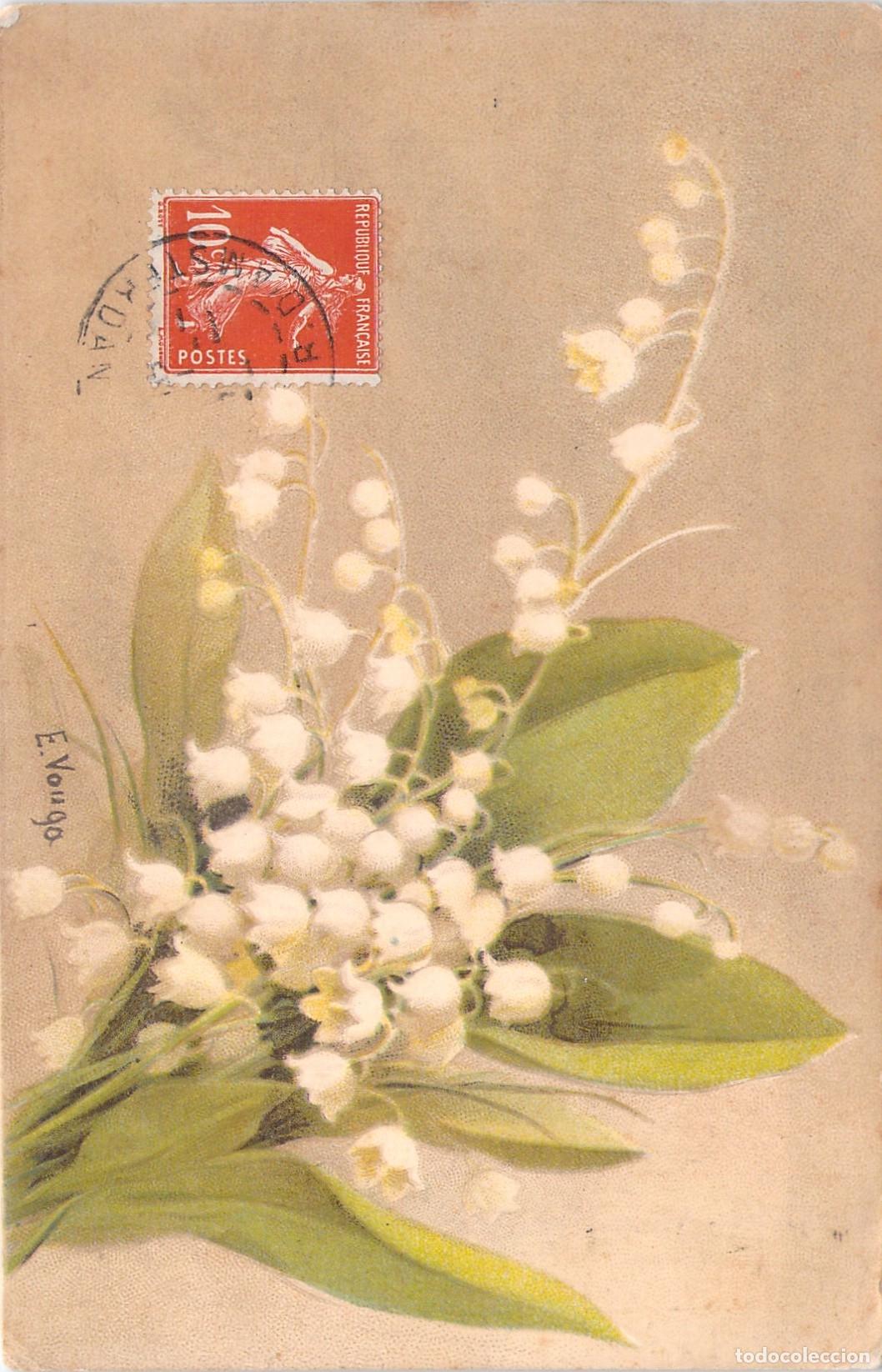 Postales: Postal Ilustrada de Lirio de los Valles por E. Vouga, Souvenir de Mai