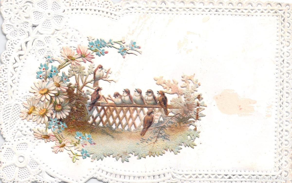 Postales: Postal Antigua Troquelada con Ilustraci&oacute;n de P&aacute;jaros y Flores en Relieve