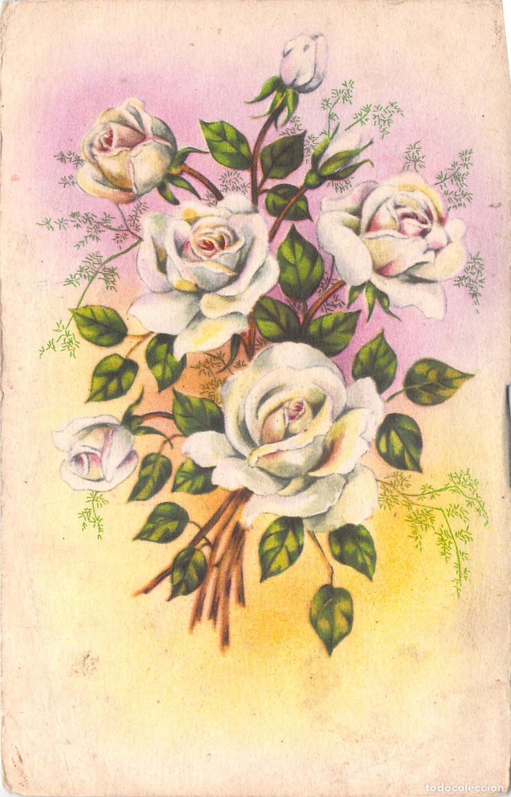Postales: Tarjeta Postal Ilustrada con Ramo de Rosas Blancas