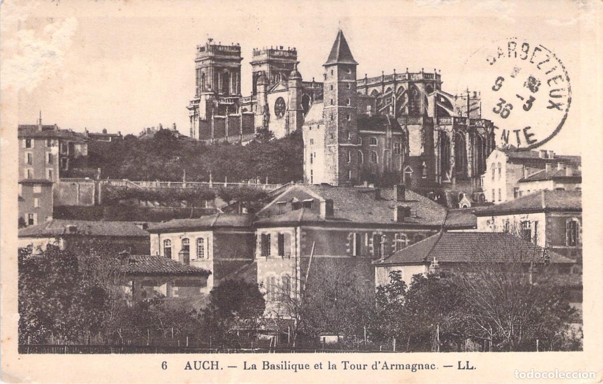 Postales: Postal de Auch con la Bas&iacute;lica y la Torre de Armagnac, Francia