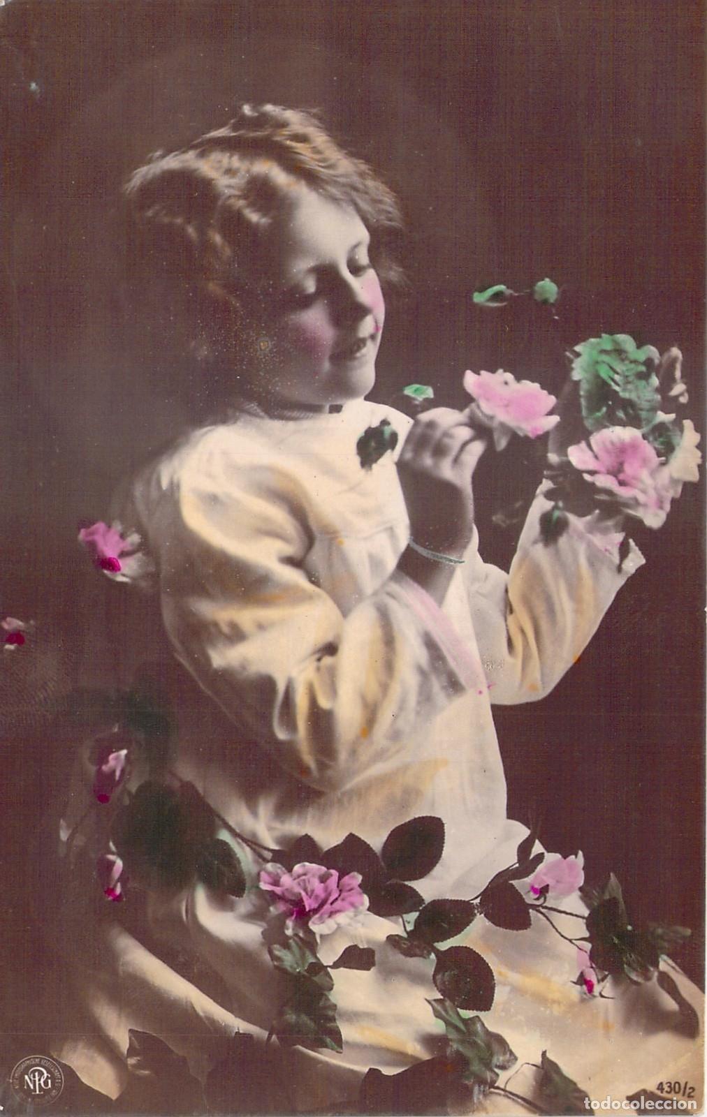 Postales: Tarjeta Postal de Ni&ntilde;a con Rosas Oranotypie NPG