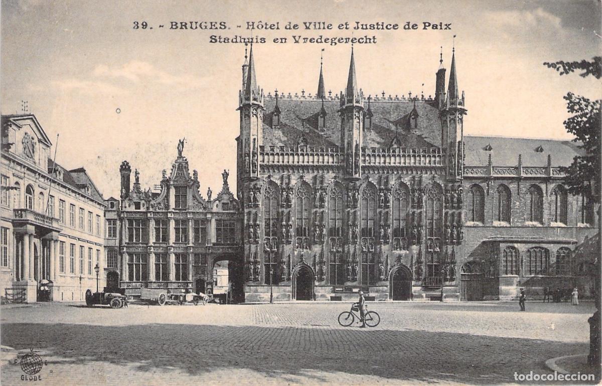Cartoline: Postal de Brujas, B&eacute;lgica - Ayuntamiento y Palacio de Justicia