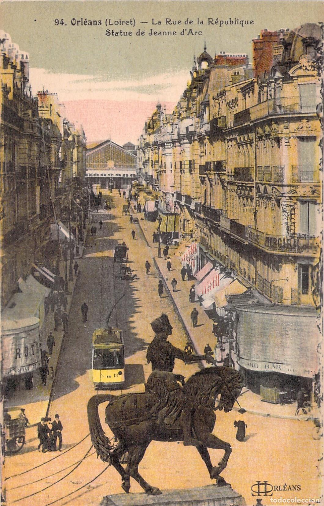 Cartoline: Postal de la Calle de la Rep&uacute;blica y Estatua de Juana de Arco en Orl&eacute;ans