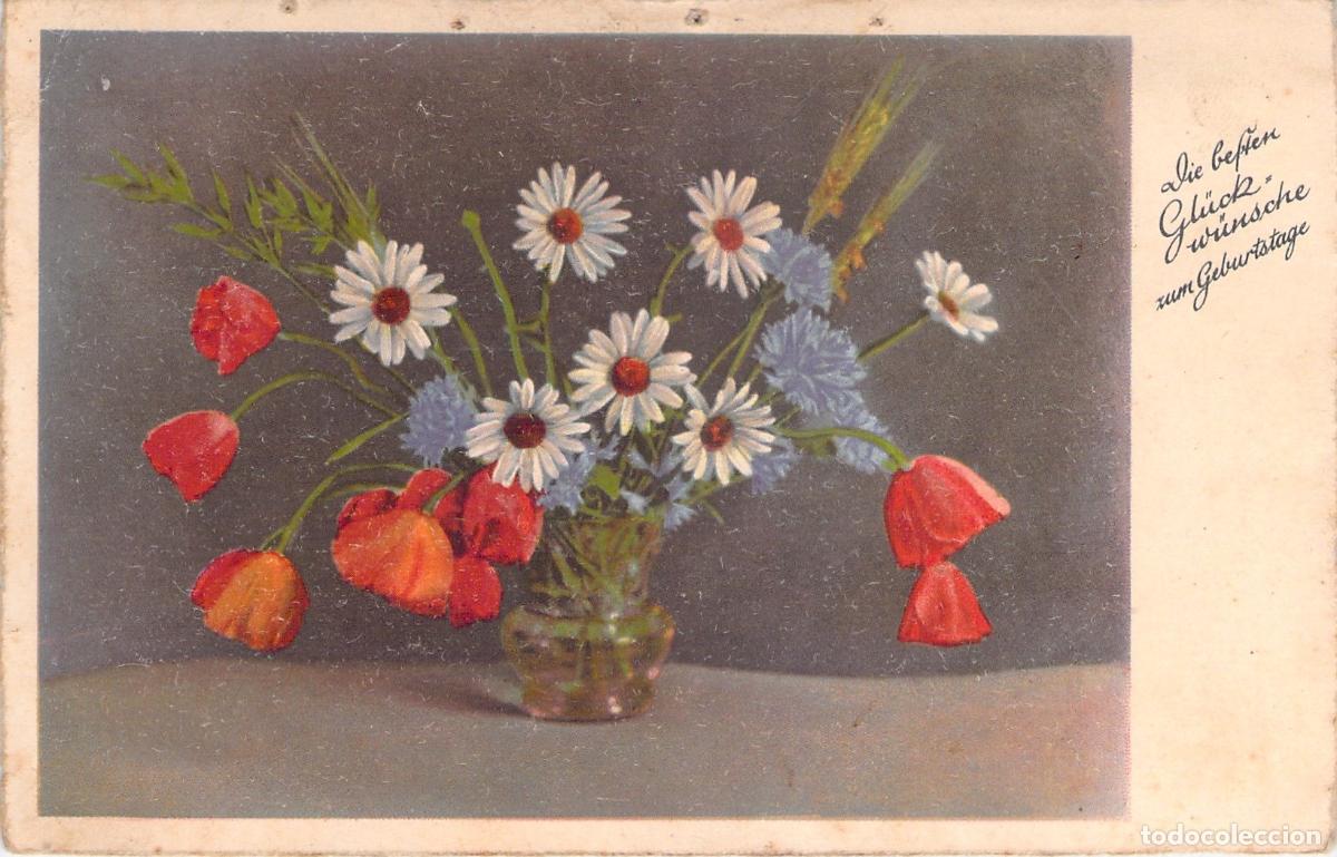 Postais: Postal de Felicitaci&oacute;n de Cumplea&ntilde;os con Margaritas y Amapolas