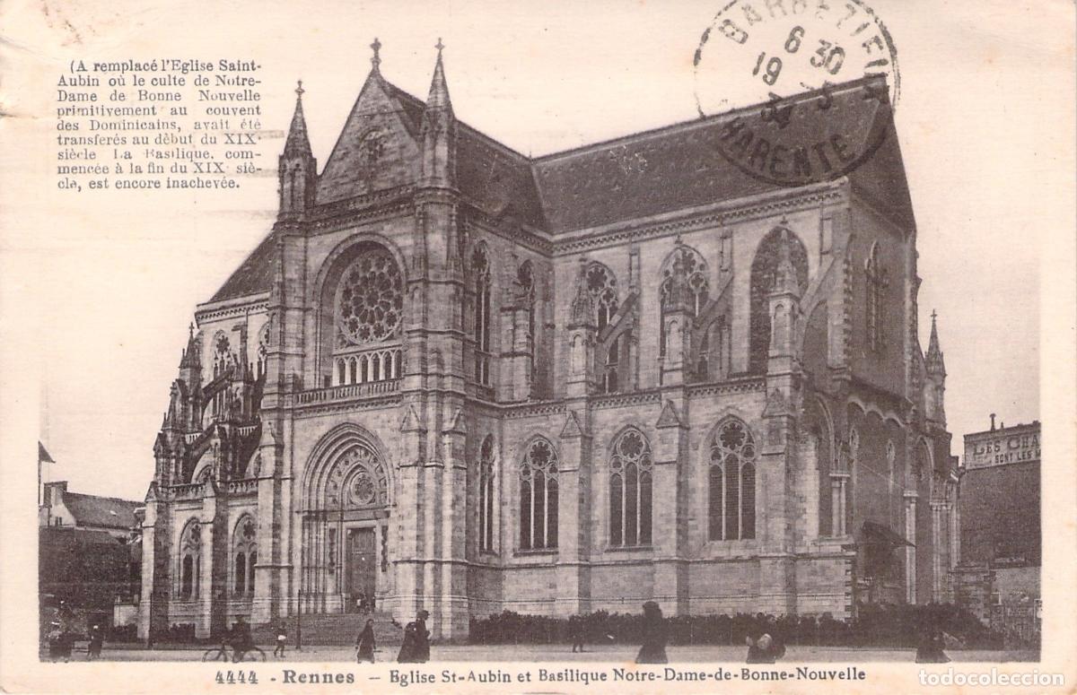 Postais: Postal de la Iglesia St-Aubin y Bas&iacute;lica Notre-Dame en Rennes, Francia
