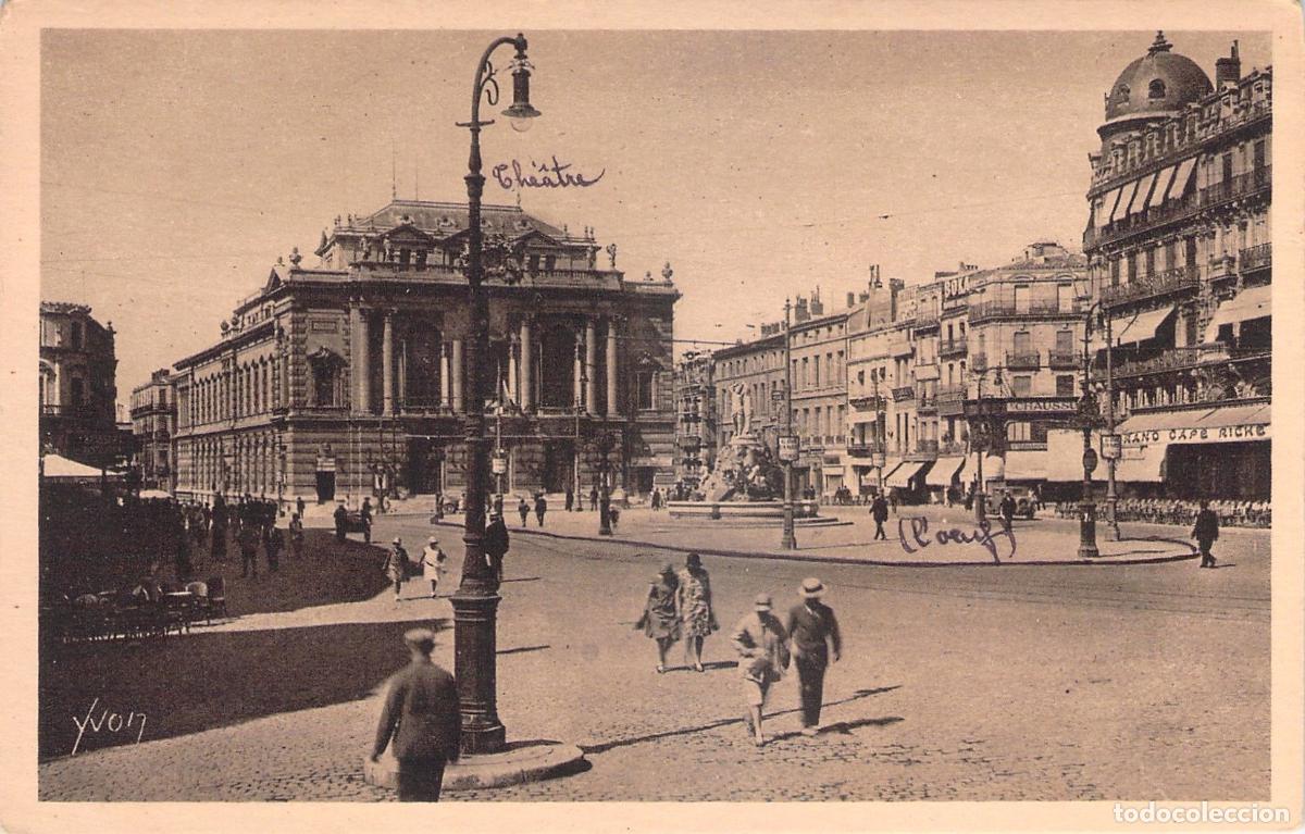 Postales: Postal de la Place de la Com&eacute;die y el Teatro de Montpellier