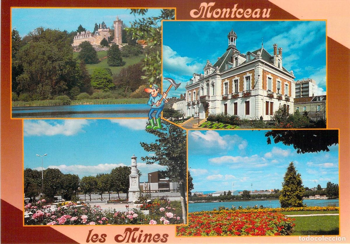 Postales: Postal de Montceau-les-Mines: Castillo, Ayuntamiento y Monumento