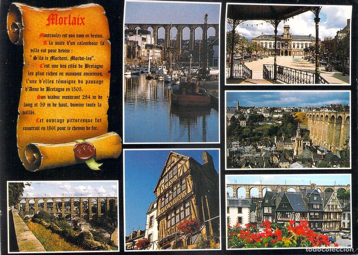 Postales: Postal de Morlaix: Vistas del Viaducto, Puerto y Casas Hist&oacute;ricas