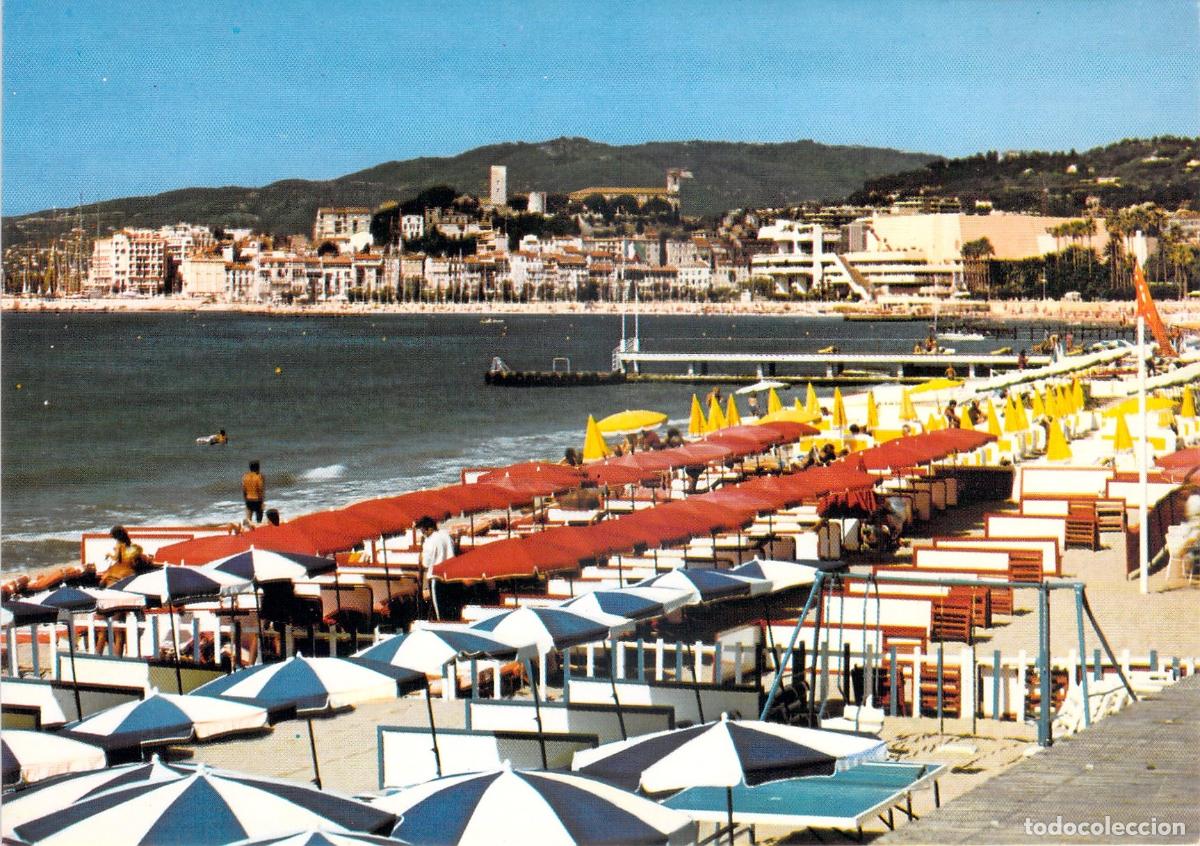 Postales: Postal de Cannes, Playas de la Croisette y el Palacio de Festivales