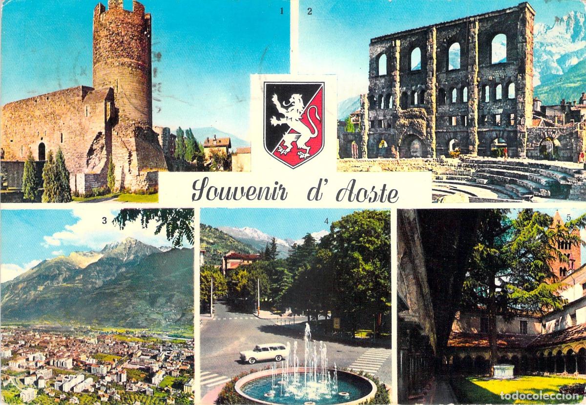 Postales: Postal Tur&iacute;stica Souvenir de Aosta Italia con Vistas Hist&oacute;ricas