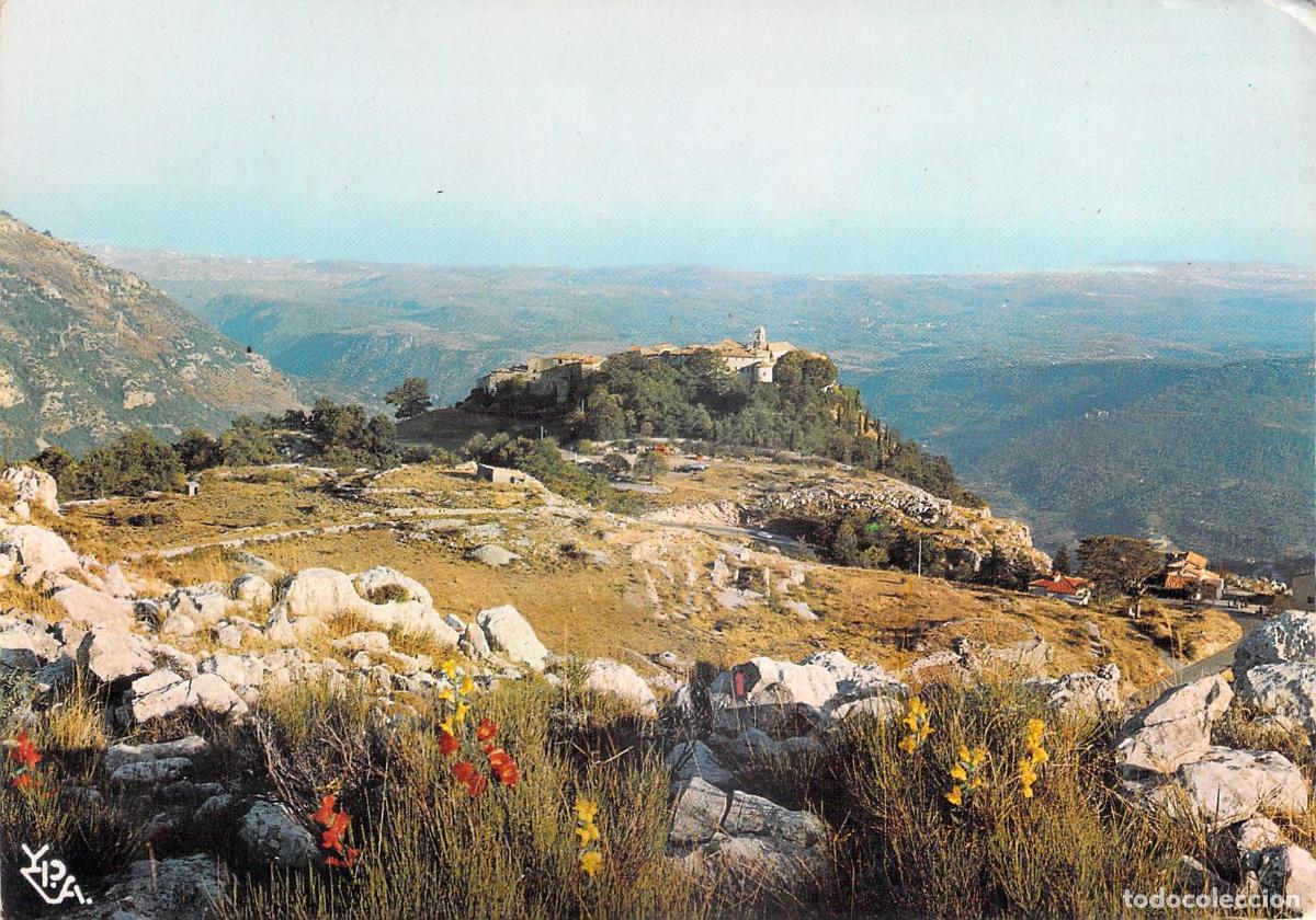 Postales: Postal de Gourdon y su vista al Cap d'Antibes, Costa Azul