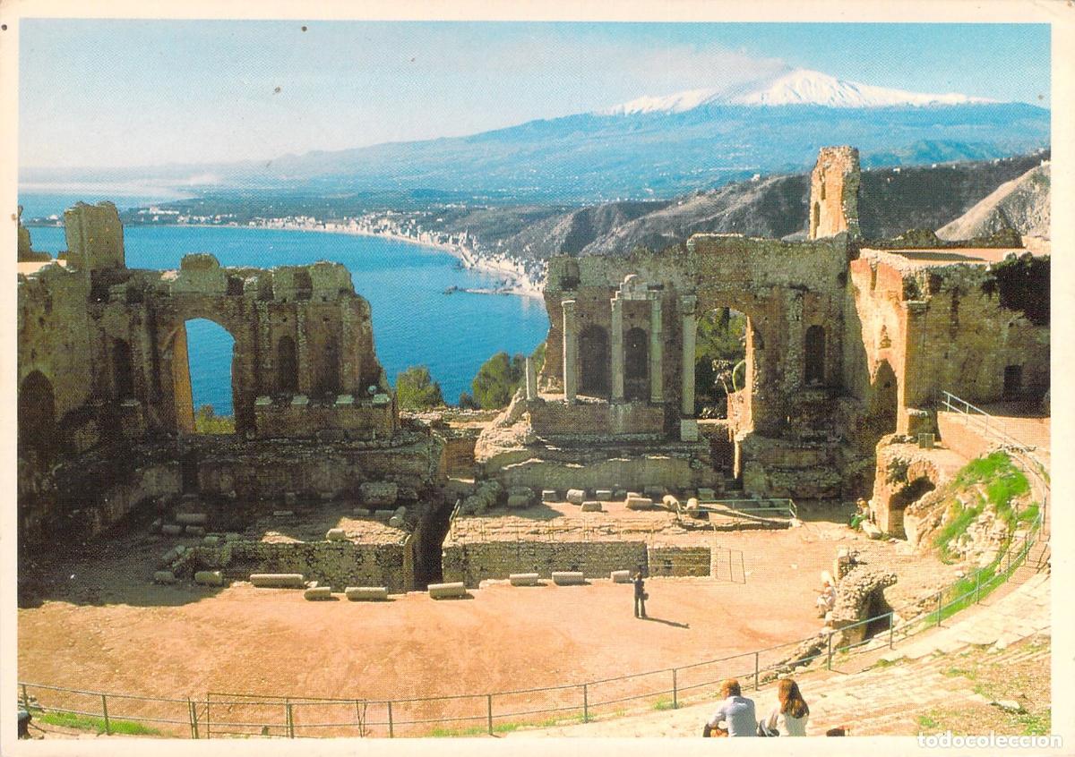 Postales: Postal Teatro Griego de Taormina y Monte Etna en Sicilia