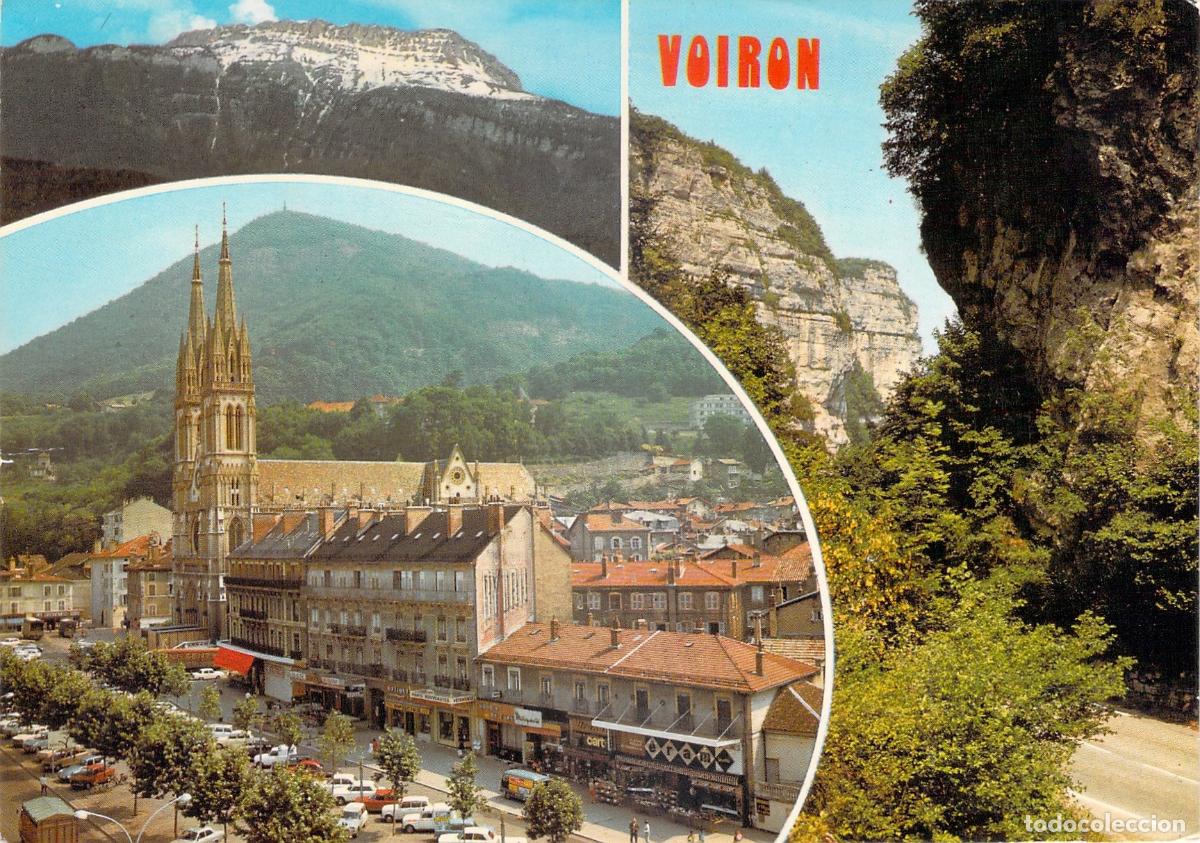 Postales: Postal Multivista de Voiron e Iglesia Saint-Bruno en Is&egrave;re, Francia