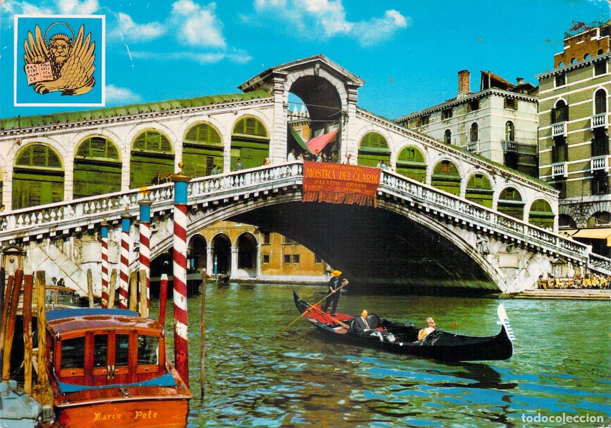 Postales: Postal Puente de Rialto en Venecia con G&oacute;ndola