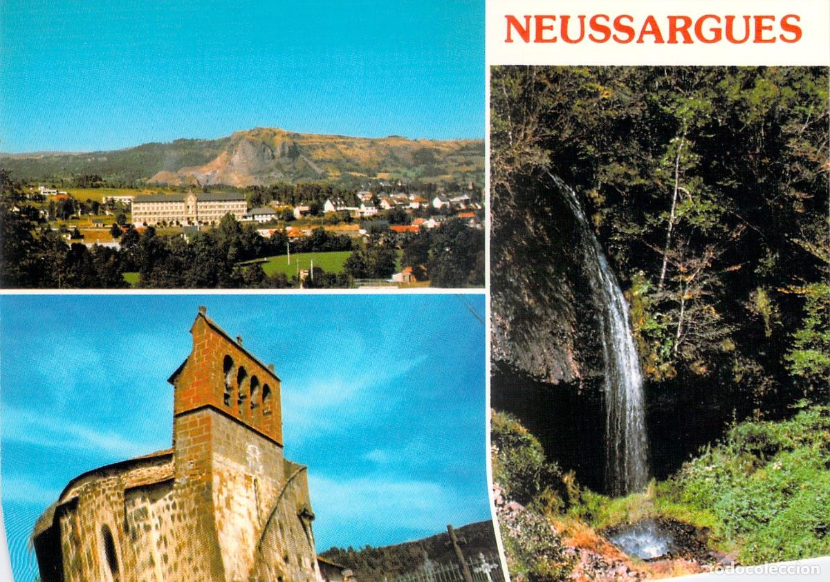 Postales: Postal de Neussargues Cantal Francia Iglesia de Moissac y Cascada