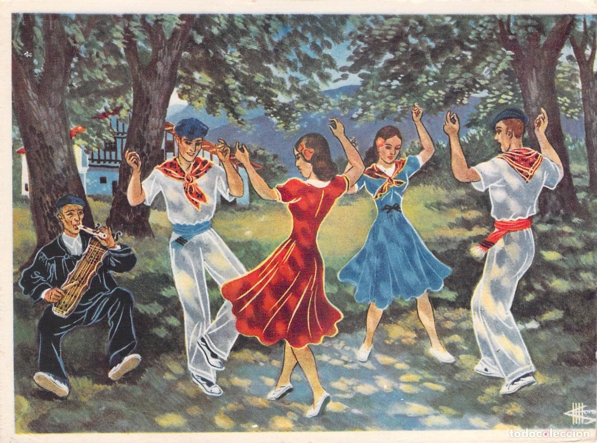 Postales: Postal Ilustrada de Danza Fandango en el Pa&iacute;s Vasco por Charles Homualk