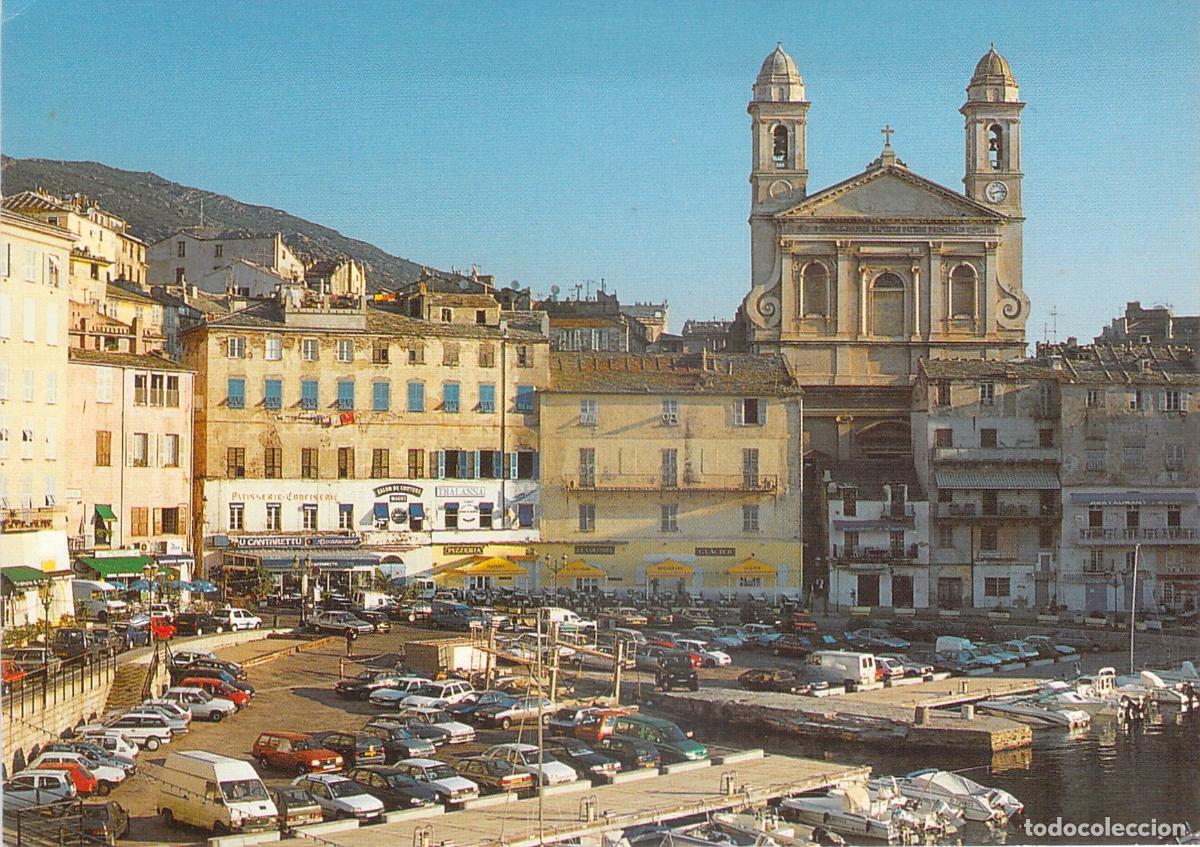 Postales: Postal de Bastia, C&oacute;rcega - Iglesia de San Juan y Puerto Viejo