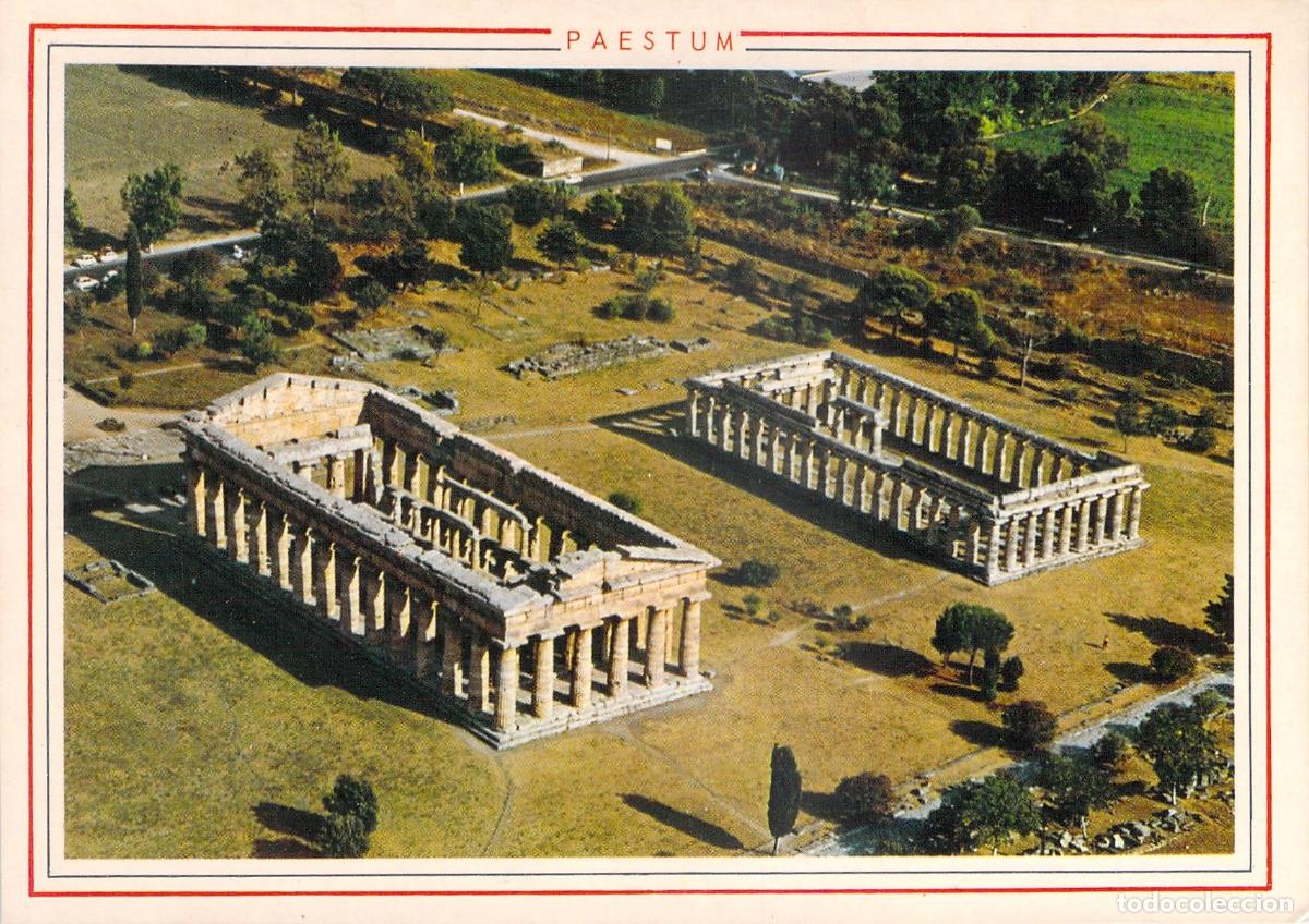 Postales: Postal de Paestum Italia Templo de Neptuno y Bas&iacute;lica Vista A&eacute;rea