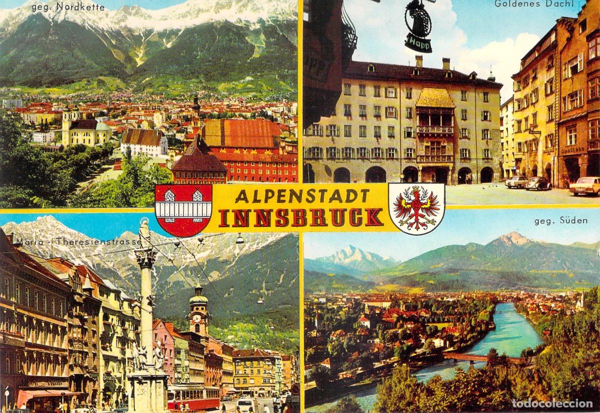 Postales: Postal de Innsbruck Austria Multi-vista Tejadillo de Oro y Alpes