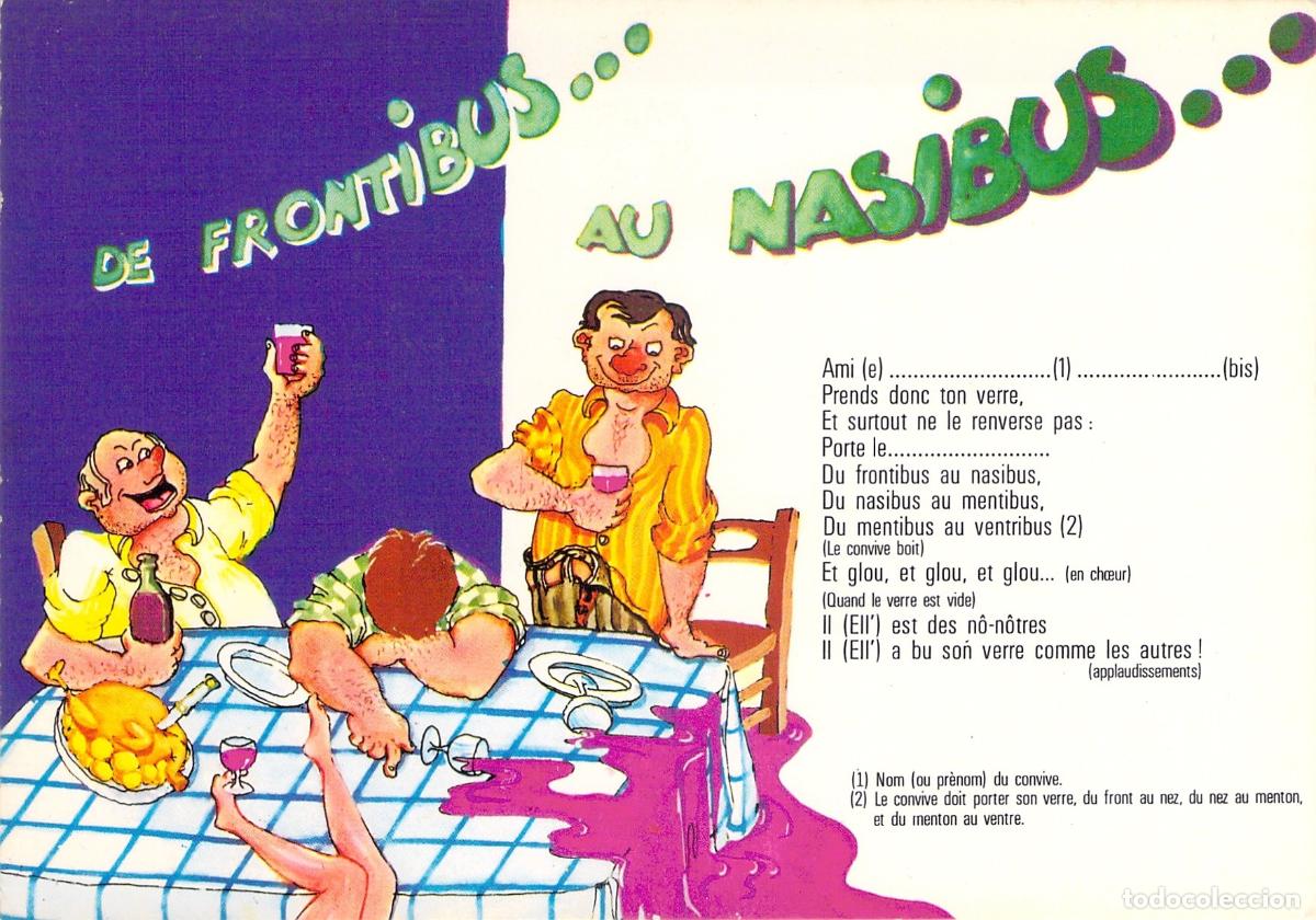 Postales: Postal Humor&iacute;stica de Vino y Gastronom&iacute;a Les Gaulois &agrave; Table por G Jullin