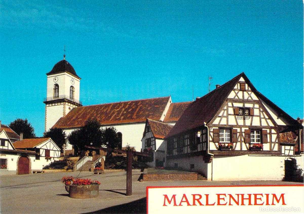 Cartoline: Postal Marlenheim Alsacia Iglesia de Santa Richarda y Casas de Entramado