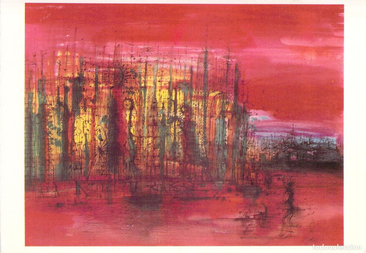 Cartoline: Postal con Ilustraci&oacute;n de Arte Abstracto en Tonos Rojos