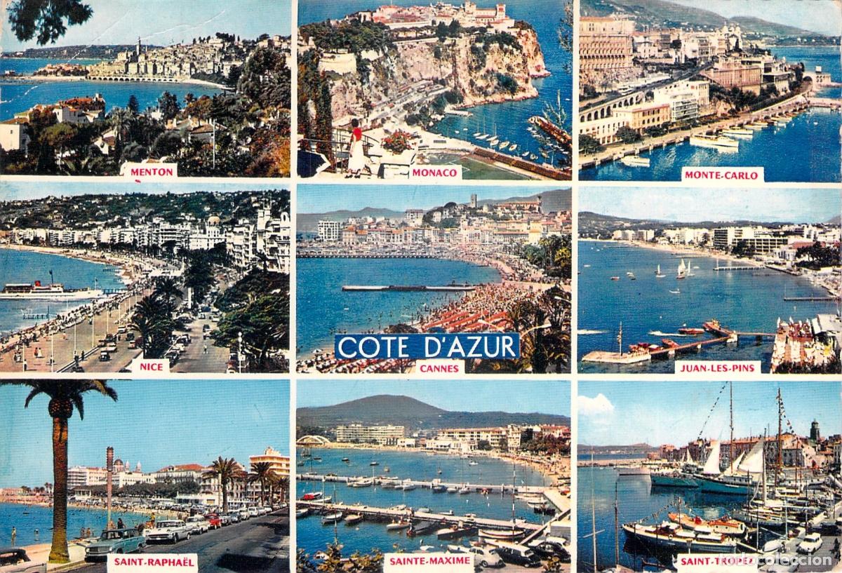 Postales: Postal Multi-vista de la Costa Azul, Francia y M&oacute;naco