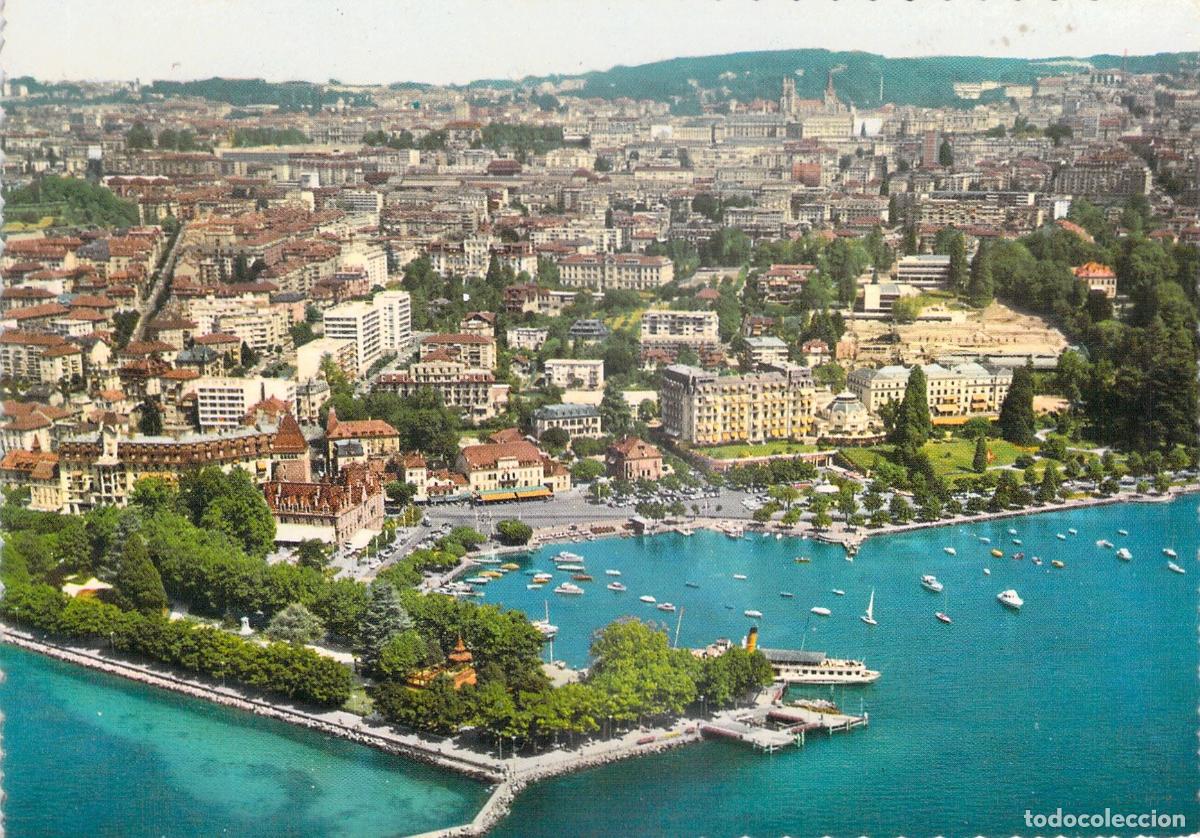 Postales: Postal de Lausana-Ouchy Vista A&eacute;rea del Puerto y la Ciudad