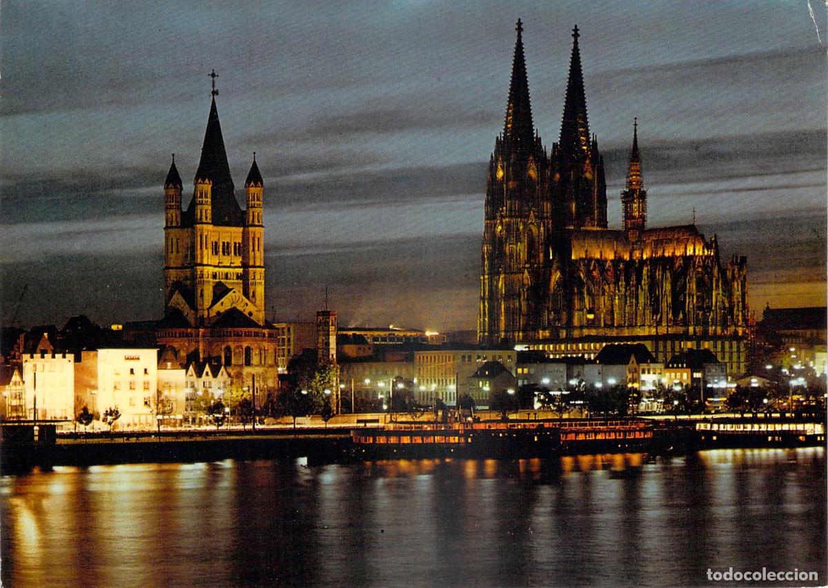 Postales: Postal de Colonia Alemania con la Catedral y el Rin de Noche