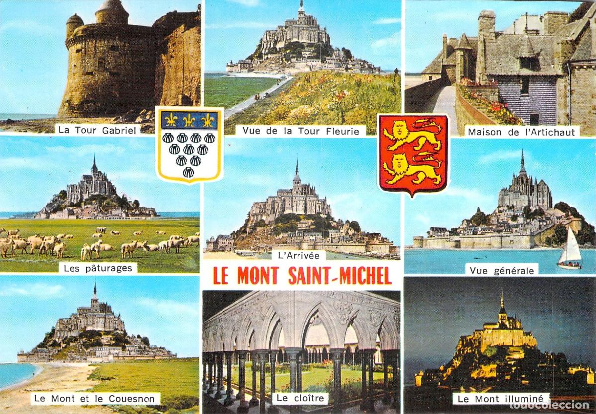 Postales: Postal Tur&iacute;stica del Mont Saint-Michel con Varias Vistas de Normand&iacute;a