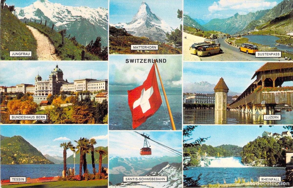 Postales: Postal Multivista de Suiza Jungfrau Matterhorn Luzern Rheinfall