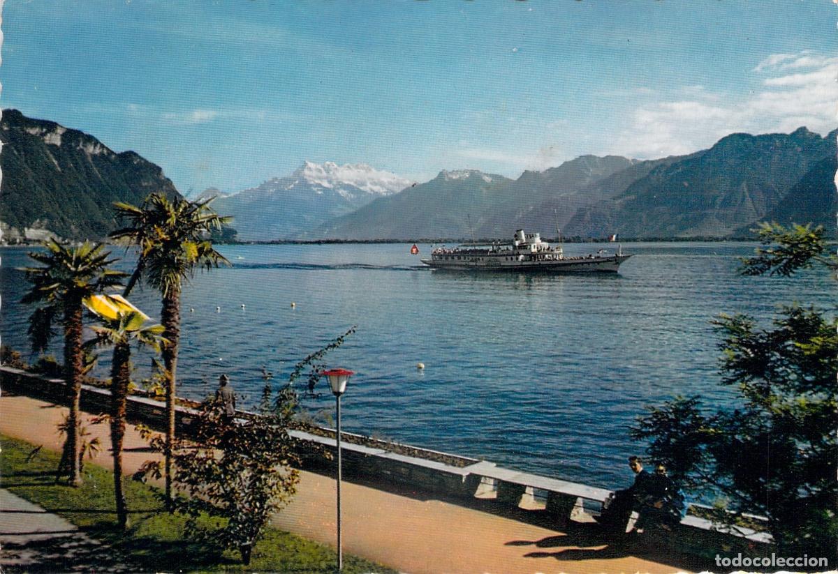 Postales: Postal de Montreux, Paseo del Lago y Dents du Midi, Suiza