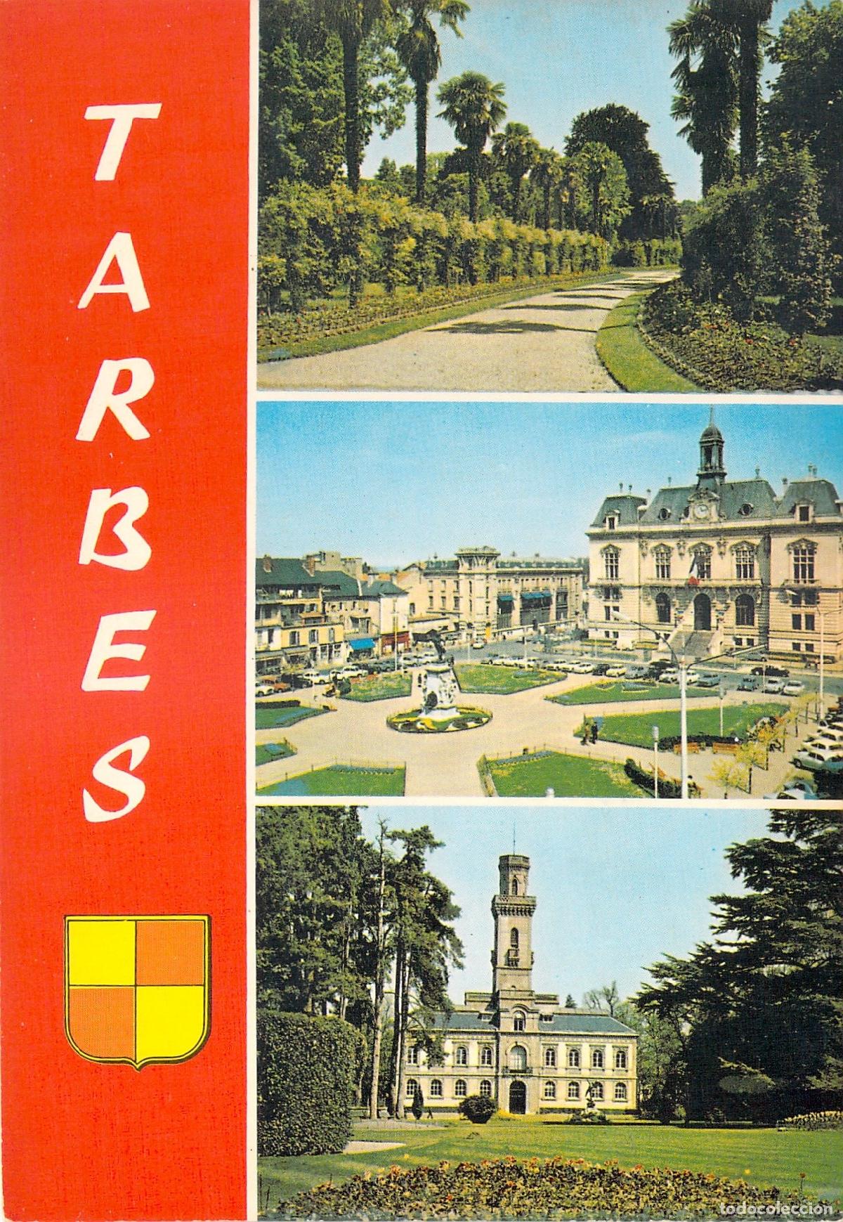 Postales: Postal de Tarbes: Jardin Massey, H&ocirc;tel de Ville y Museo