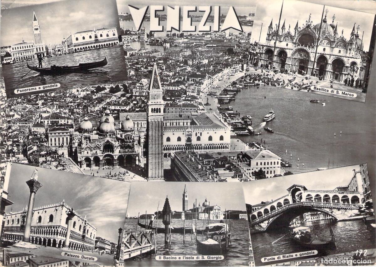 Postales: Postal Multivista de Venecia, Italia con G&oacute;ndolas y Monumentos