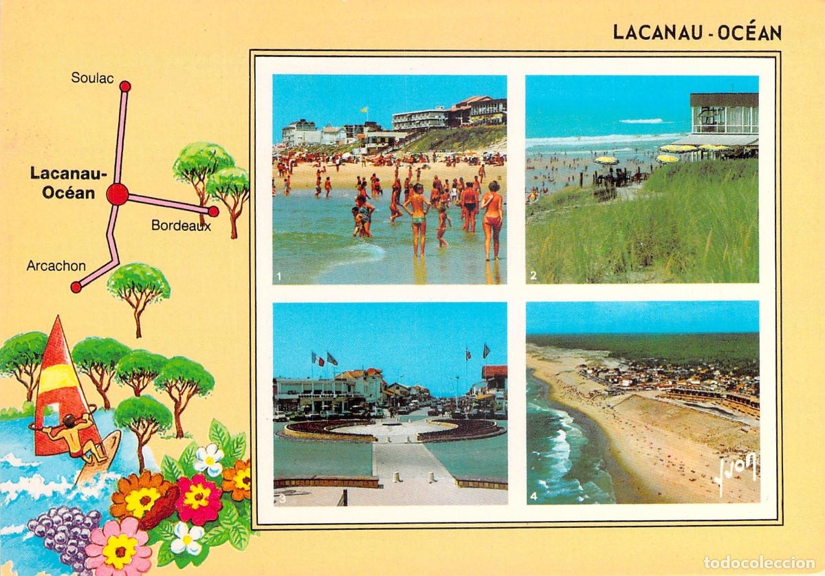 Postales: Postal Multivista de Lacanau-Oc&eacute;an Francia con Mapa y Playas
