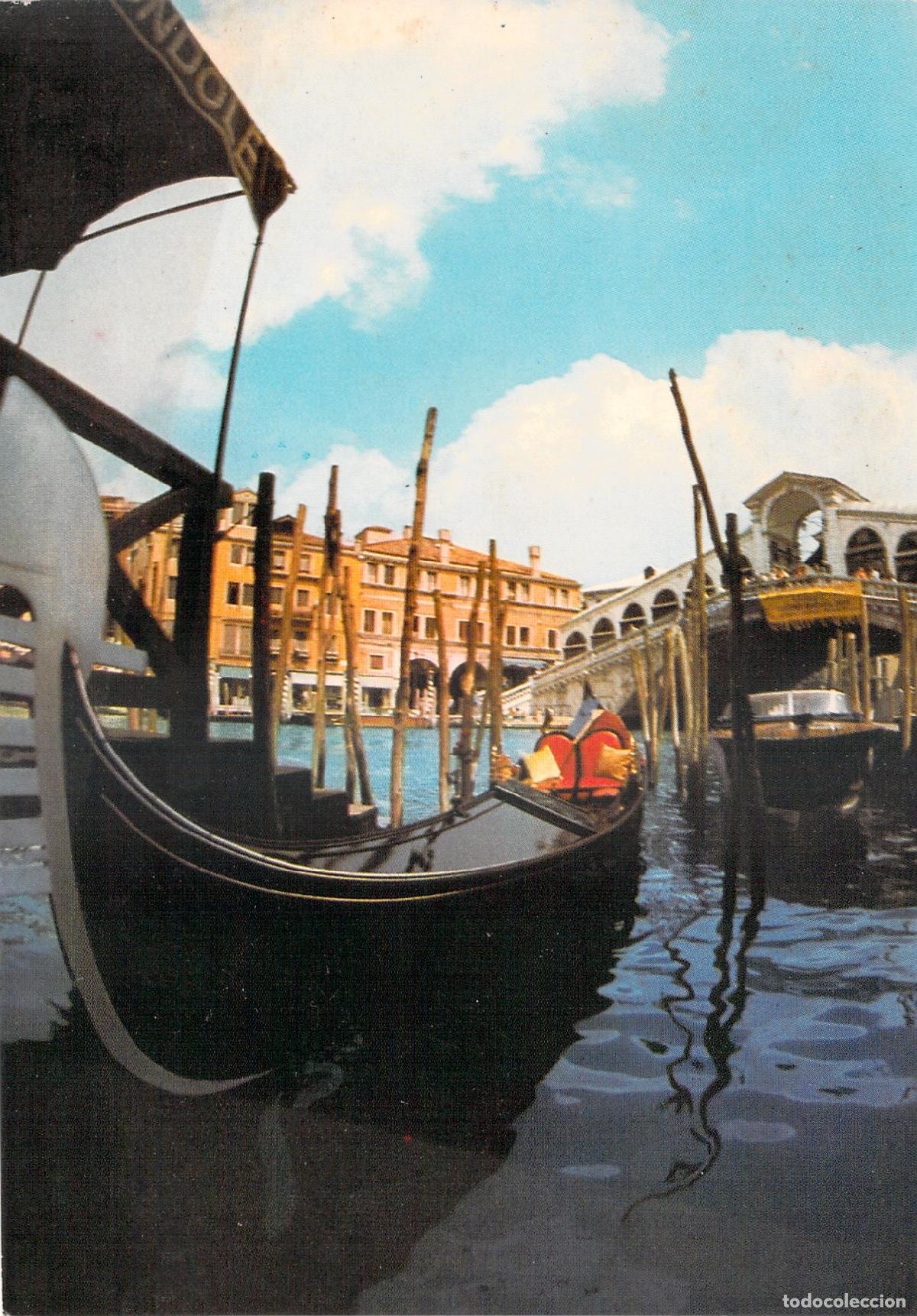 Postales: Postal de Venecia: Puente de Rialto y G&oacute;ndola