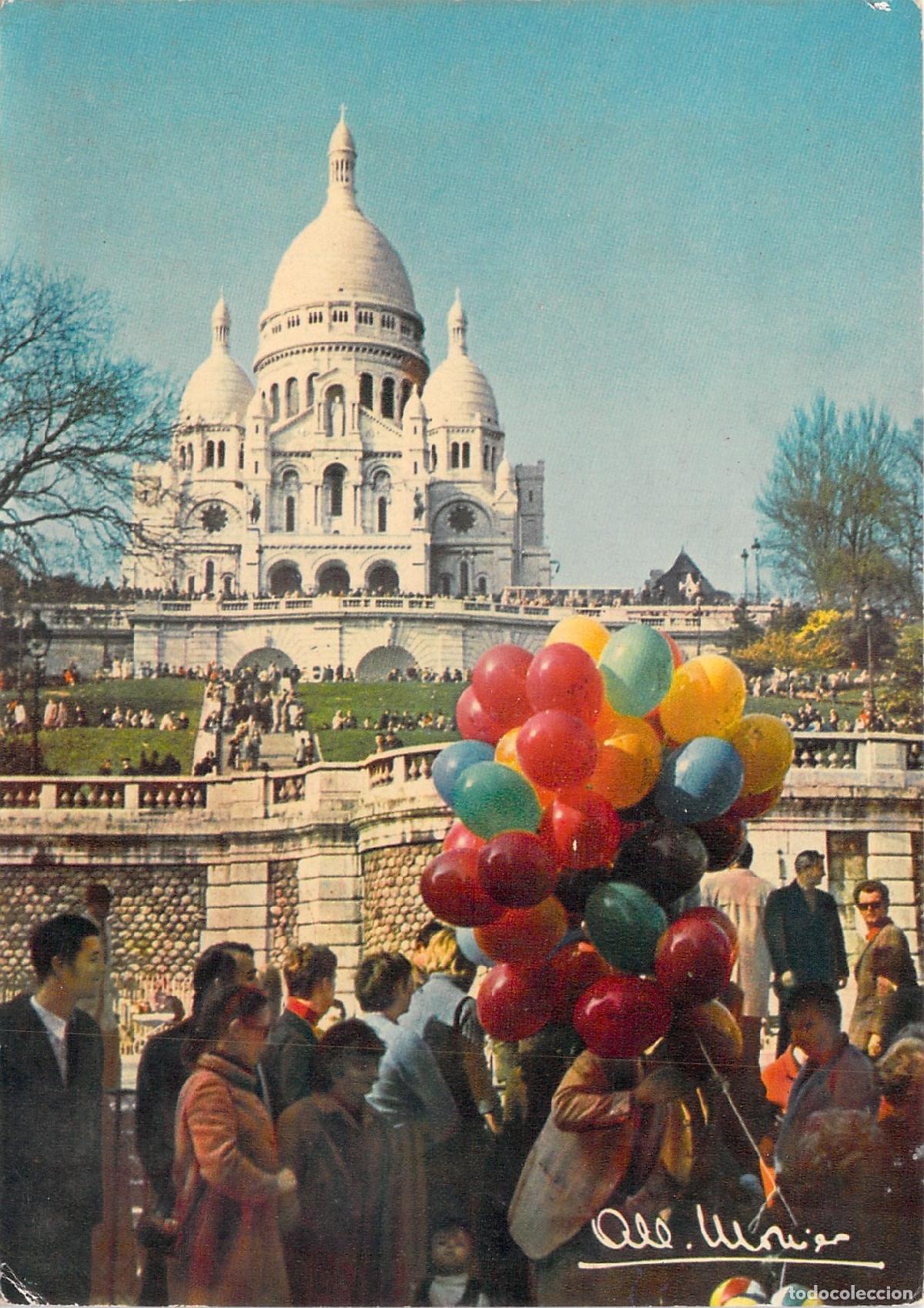 Postales: Postal de Par&iacute;s Sacr&eacute;-C&oelig;ur de Montmartre con globos Albert Monier