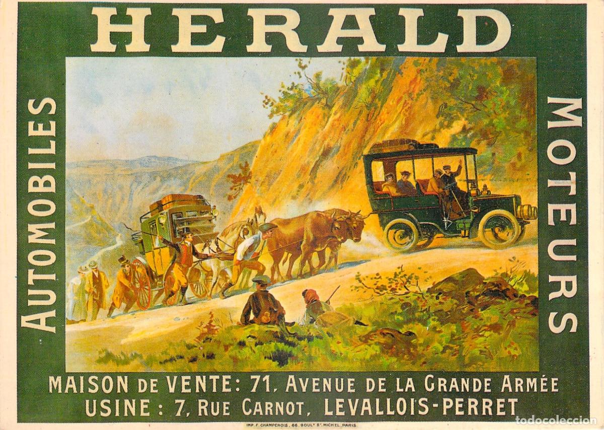 Cartes Postales: Postal Publicitaria de Autom&oacute;viles Herald con Ilustraci&oacute;n de &Eacute;poca