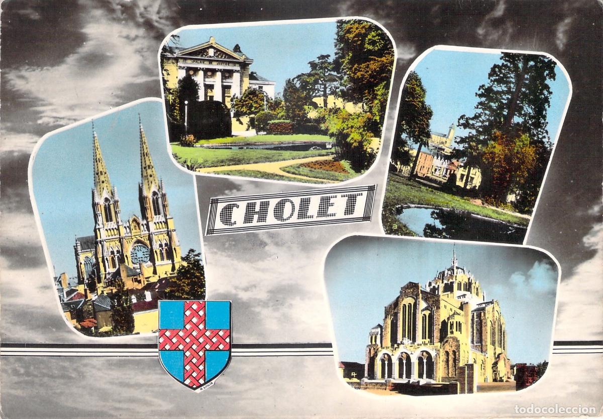 Cartoline: Postal Multivista de Cholet con Iglesias y Escudo