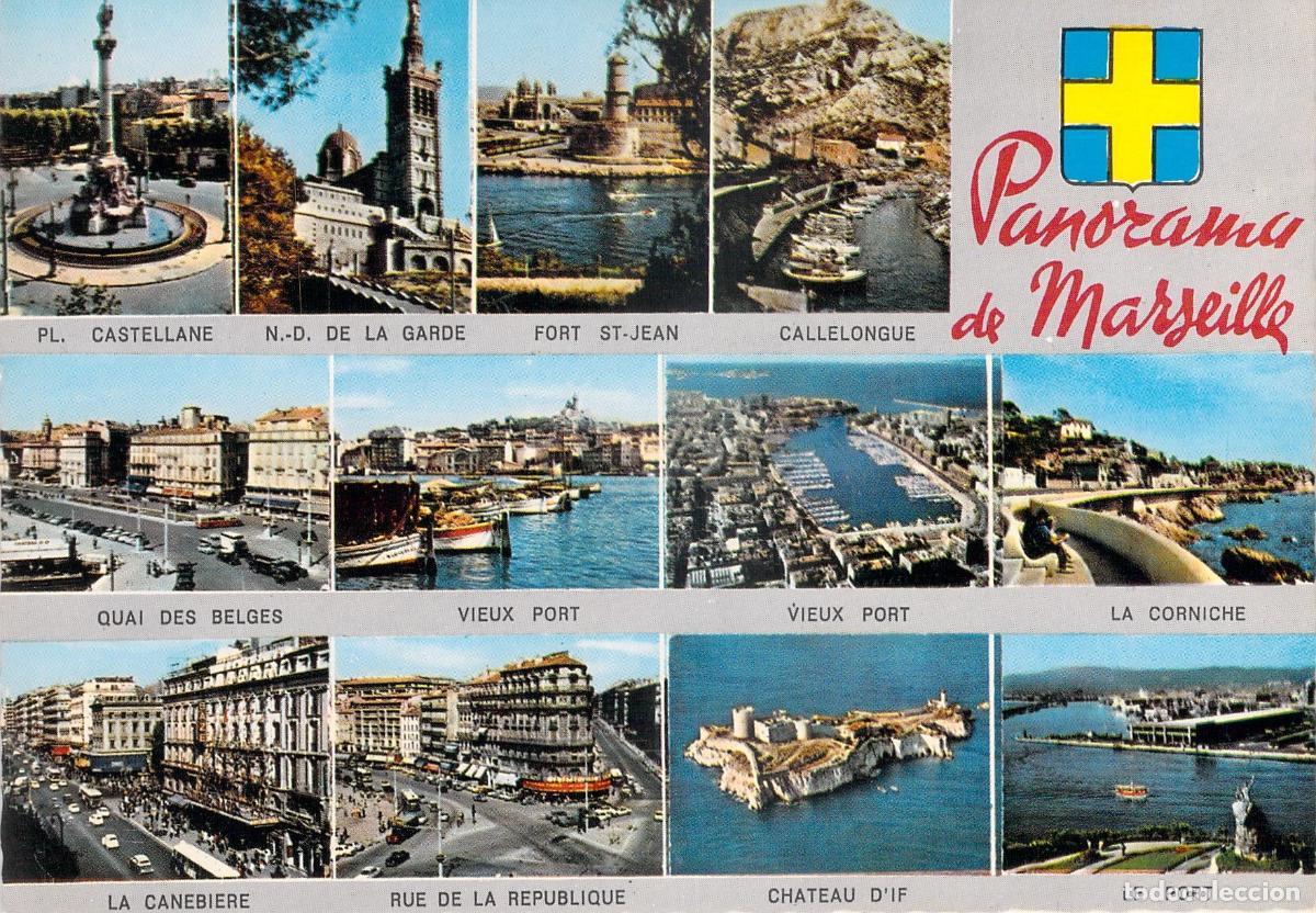 Cartoline: Postal Panorama de Marsella con M&uacute;ltiples Vistas Tur&iacute;sticas