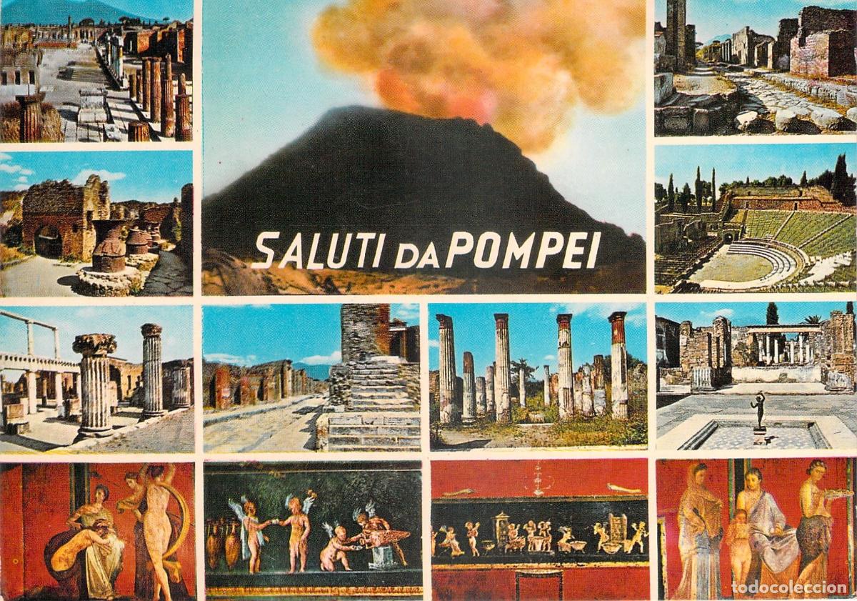 Postais: Postal Multivista de Pompeya con el Monte Vesubio y Ruinas